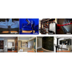 Grid showing eight interior lighting applications: bed light, cradle, closet, stairs, mirror light, hallway, passage, and cab