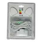Packaged LED motion sensor strip light kit with two sensor heads, coiled white cable, and controller module on clear blister 