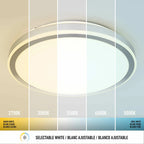 Selectable white LED ceiling light fixture shown in color temperature chart ranging from 2700K warm white to 5000K cool white