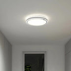 Artika Altitude LED ceiling light installed in hallway, emitting bright white light from circular fixture with chrome trim ri