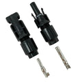 Two black MC4 solar connector pairs with metal contact pins displayed against white background.