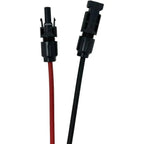Pair of MC4-compatible solar connectors with red male and black female plugs, displayed against white background.