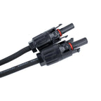 Two black solar panel Y branch splitter connectors with red seals on black cable, product shot on white background.