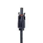 Black solar connector with red band, male plug end with two contact prongs visible, cable labeled 4mm² -40°C, product shot on