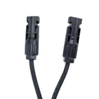 Black solar panel Y branch splitter connector with two male connectors attached to black cable, shown against white backgroun