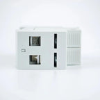 White surge protector device with two display windows and black ventilation slots on right side, shown against plain backgrou