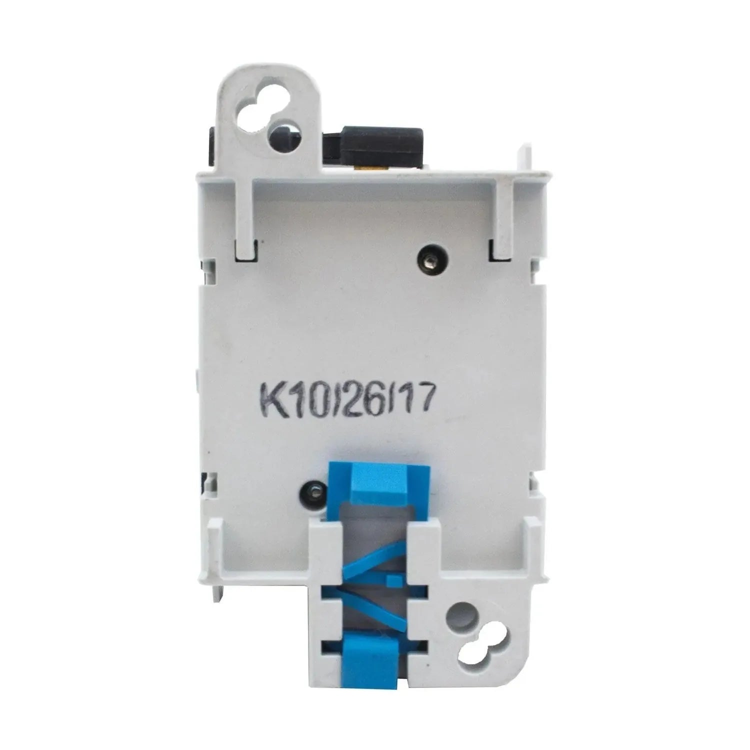 Socomec Sirco MV PV DC isolator switch with model K10/26/17 marked on white housing, blue internal contacts visible, mounting