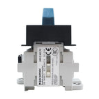 Socomec Sirco MCV DC isolator switch with blue toggle handle and white body, front view showing product label and specificati