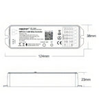 MiBoxer WL5 WiFi LED strip controller dimensions and specifications diagram, 124mm by 38mm top view and 23mm side profile.