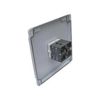 Fire-rated AC switch disconnector mounted in gray enclosure with black terminal block and wiring connections visible.