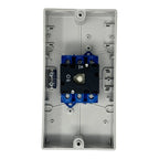 Interior view of AC switch disconnector showing blue terminal blocks labeled L1, L2, L3 and T1, T2, T3, with ON/OFF toggle sw