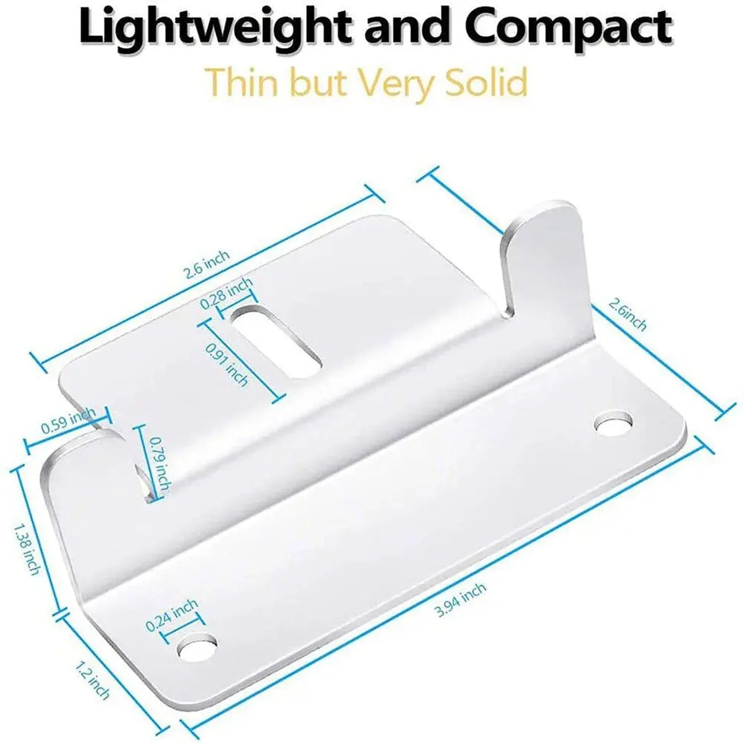 Dimension diagram of white aluminum solar panel Z-bracket showing measurements: 3.94 by 1.2 inches base, 2.6 inches height, w