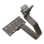 Metal roof mounting bracket with vise clamp and perforated base plate for solar panel installation on tile roofs.