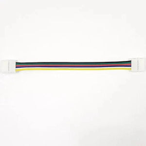 Multicolored ribbon cable with white connectors on each end, showing individual colored wires for RGB and CCT LED strip conne