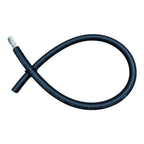 Black double-insulated battery cable coiled with one end stripped, showing specifications printed on the sheath.