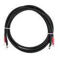 Black battery cable pair with red connectors and crimped terminals, coiled against white background.