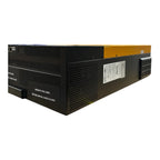 Conversol 11kW solar inverter charger, black metal chassis with yellow top panel and perforated ventilation, front view showi