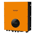 Voltacon Energy Systems orange and black hybrid solar inverter with digital display panel and multiple connection ports at ba