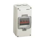BENY IP66 rated DC isolator switch with transparent window showing red and black terminal blocks, mounted on white enclosure 