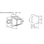 Technical dimension diagram showing shape and installing size in millimeters for single phase energy meter with front and sid
