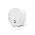 White circular Zigbee mesh hub with oval design and center button, product shot on white background.