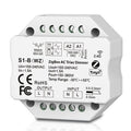 White octagonal AC Triac Dimmer Switch with terminal connections and control buttons, front view showing specifications and Z