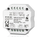 White octagonal AC Triac Dimmer Switch with terminal connections and control buttons, front view showing specifications and Z