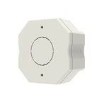 White octagonal Zigbee dimmer switch with central oval button and mounting holes, product shot on white background.
