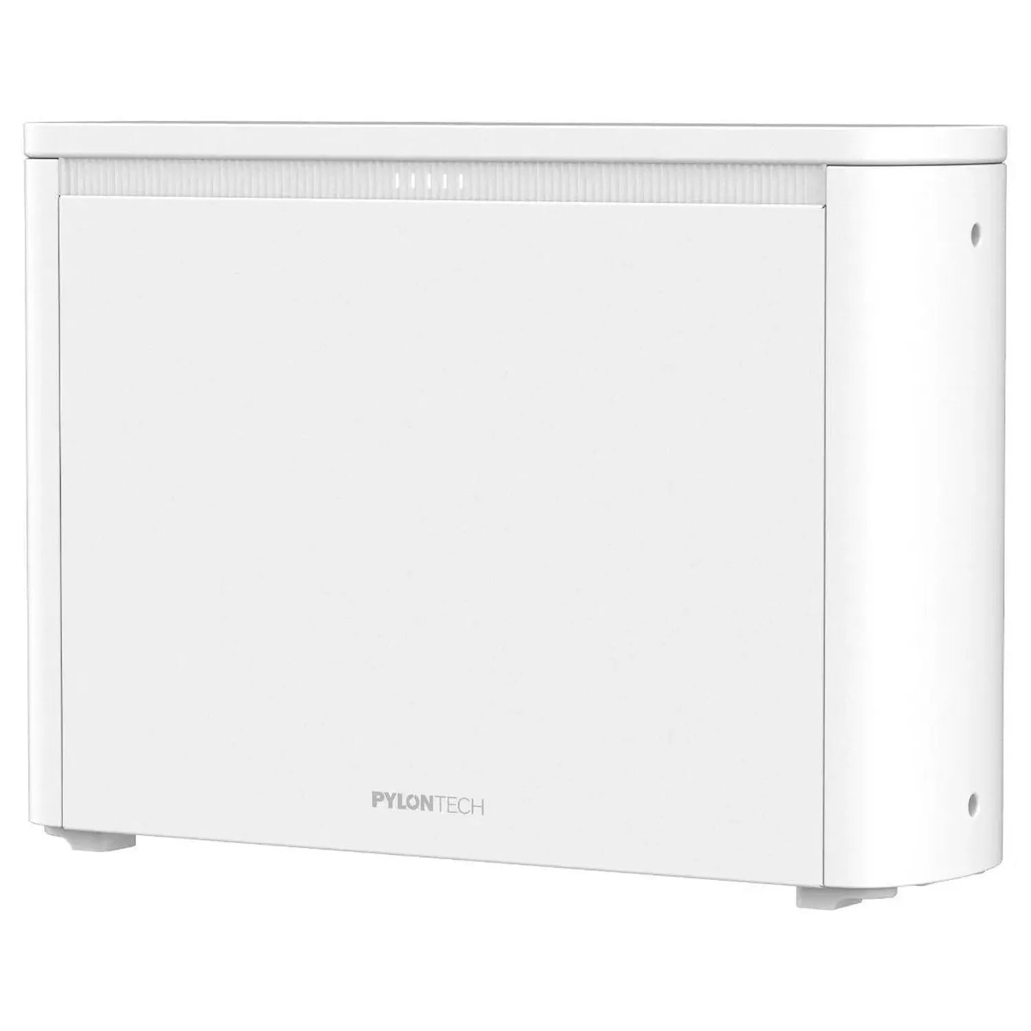 White rectangular Pylontech Pelio-L lithium battery unit with ribbed top panel and mounting feet, shown against white backgro
