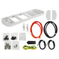 Pylontech Pelio ground mount kit components laid out including white mounting frame, cables in red and black, hardware packet