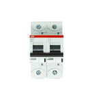 ABB S802PV SD32 600V two-pole DC isolator switch with gray housing and black operating mechanisms, product shot on white back