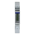 SDM120CT single phase DIN rail energy meter with digital display and terminal connections, front view product shot.