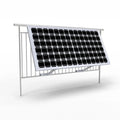 Adjustable solar panel mounting bracket installed on railing, tilted at angle with aluminum frame and support struts.