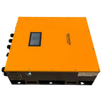 Voltacon InfiniSolar 15kW hybrid solar inverter with orange top panel, small display screen, and black side connectors.
