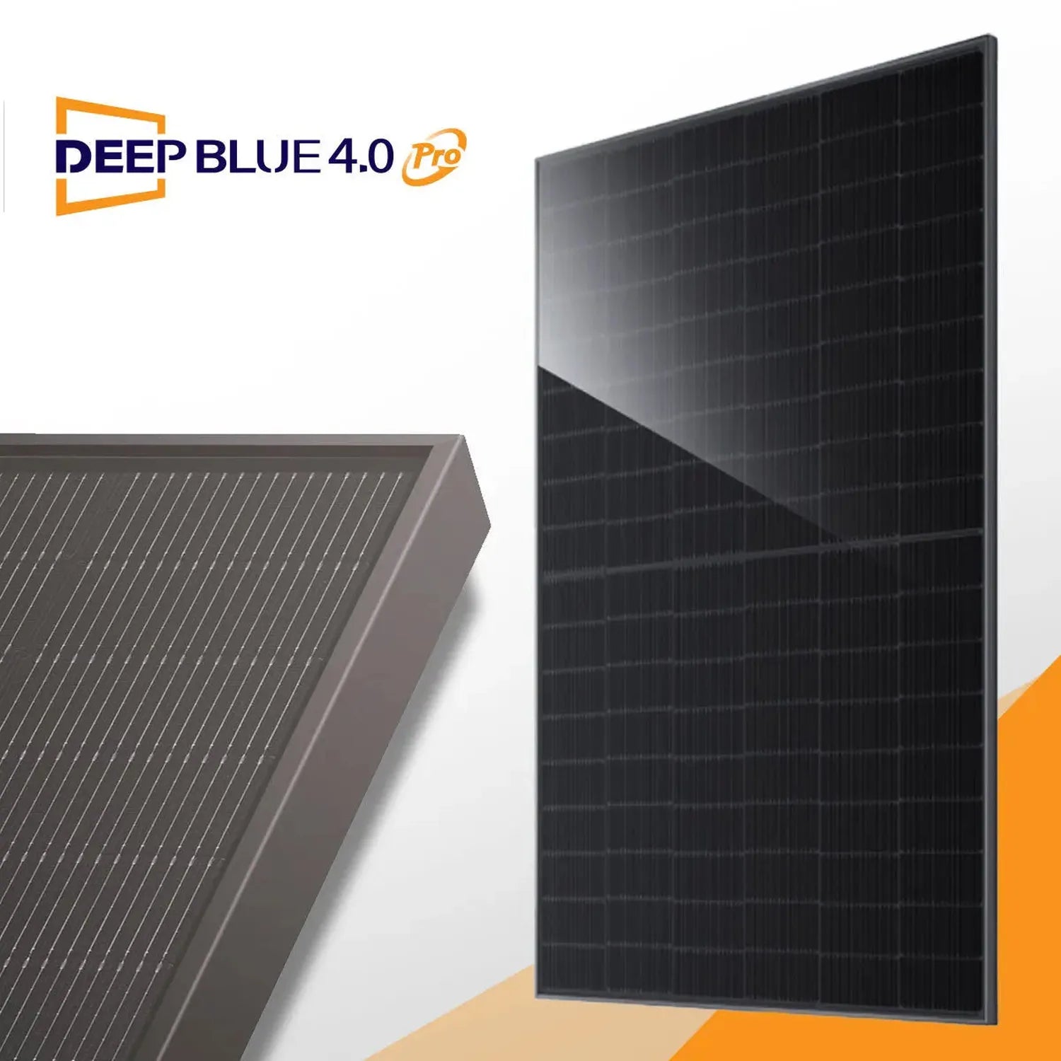 Deep Blue 4.0 Pro solar panels displayed at angle showing black monocrystalline surface and silver frame detail.