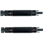 Two black cylindrical battery modules with red bands shown in top and side views, product component photo.