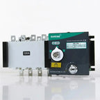 Suntree automatic transfer switch 100A with white disconnect switch and black control unit featuring rotary selector dial and