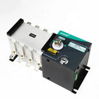 Automatic Transfer Switch 100A with white disconnect switch and black control module featuring green label and rotary selecto