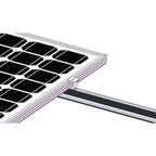 Close-up technical diagram showing adjustable middle clamp installed on solar panel mounting rail with cable attachment point