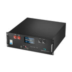 FogStar 5.12kWh LiFePO4 rack battery with LCD display showing 100% charge, red connectors, and control buttons on black front