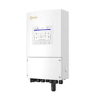 Solis 8kW hybrid solar inverter with touchscreen display and integrated battery management system mounted on white wall.