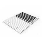 White aluminum mounting rails with black solar panel attachment clamps, angled product view.