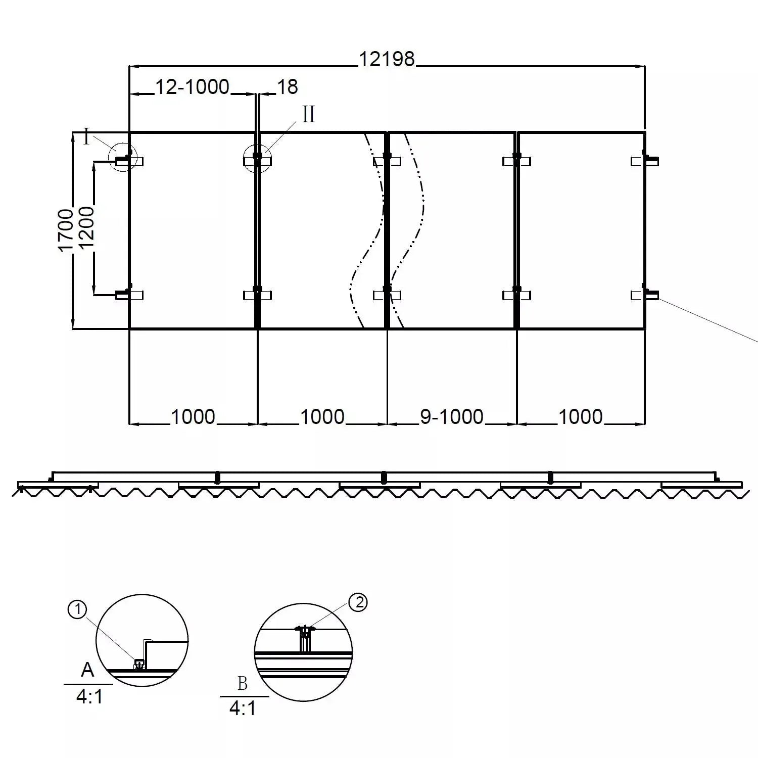 Technical dimension diagram showing flat roof solar panel U-shape mini rail mounting kit with measurements and cross-section 