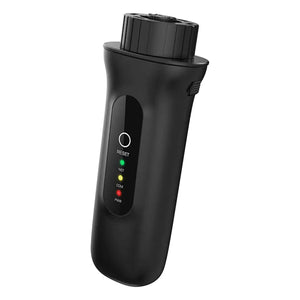 Black cylindrical WiFi data logger with ribbed top cap, reset button, and status indicator lights for NET, COM, and PWR.