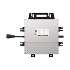Voltacon BYM2000 micro inverter top view showing white and gray metal housing with black connectors on sides, carrying handle