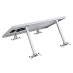Adjustable solar panel mounting kit with angled aluminum frame and four ground-mount feet, shown in 3D perspective view.