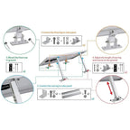 Solar panel mounting kit assembly diagram showing four installation steps with components and hardware for flat roof installa