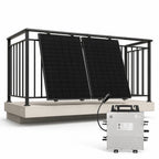 JA Solar balcony mounting system with two black solar panels and white micro inverter unit, installation shot.