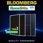 Bloomberg Renesola Elite Solar Tier 1 certified solar panels arranged in a row against a starry blue background, quality assu