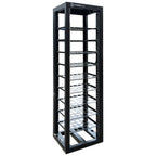 Black Pylontech server rack cabinet with 10 horizontal shelves, empty frame shown against white background.